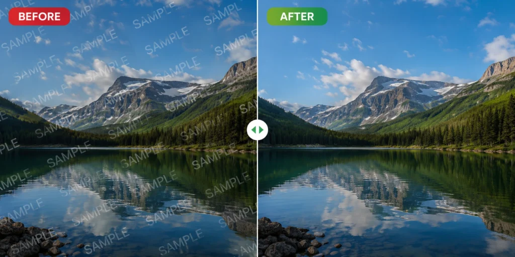 before and after removing watermark from image free - CleanImage AI watermark remover